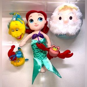 Disney The Little Mermaid Plush Lot • Ariel • Flounder • Sebastian • Triton King